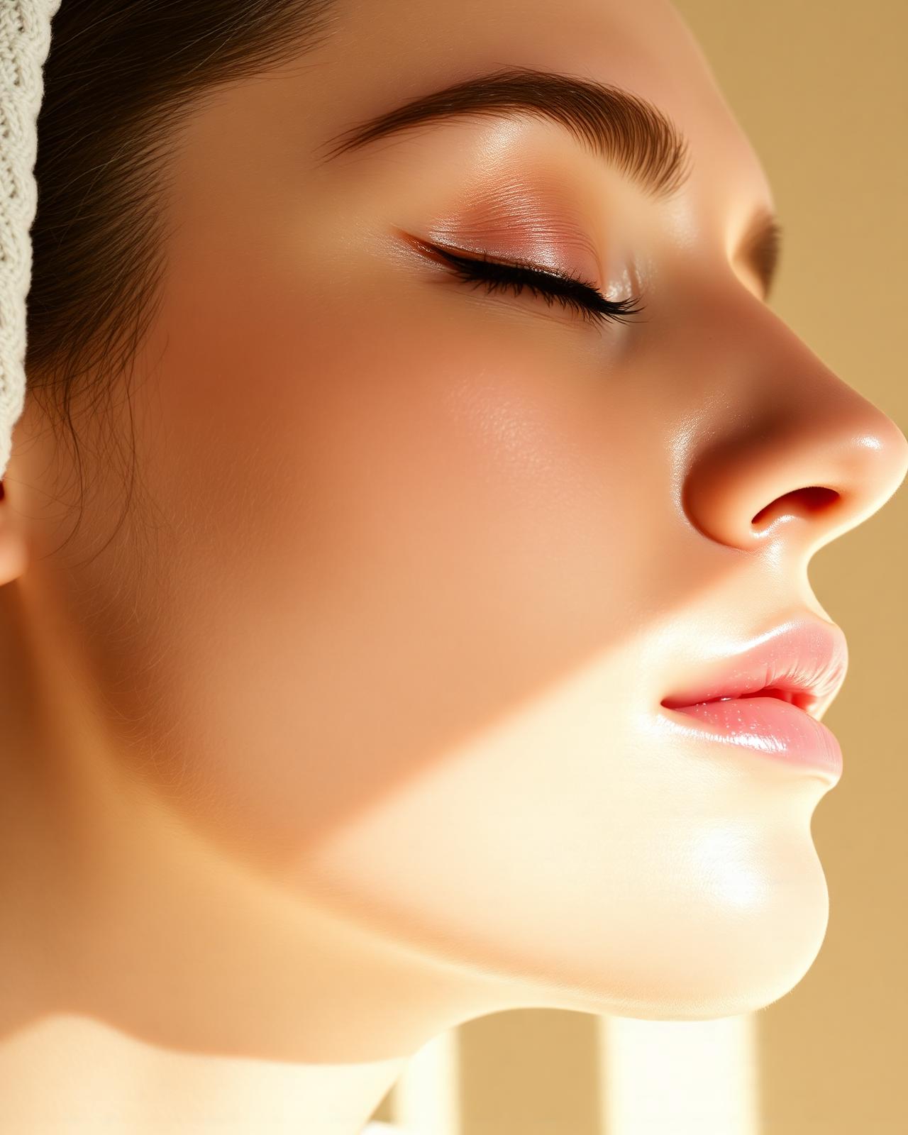 Calm portrait illustrating glowing, well-cared-for skin